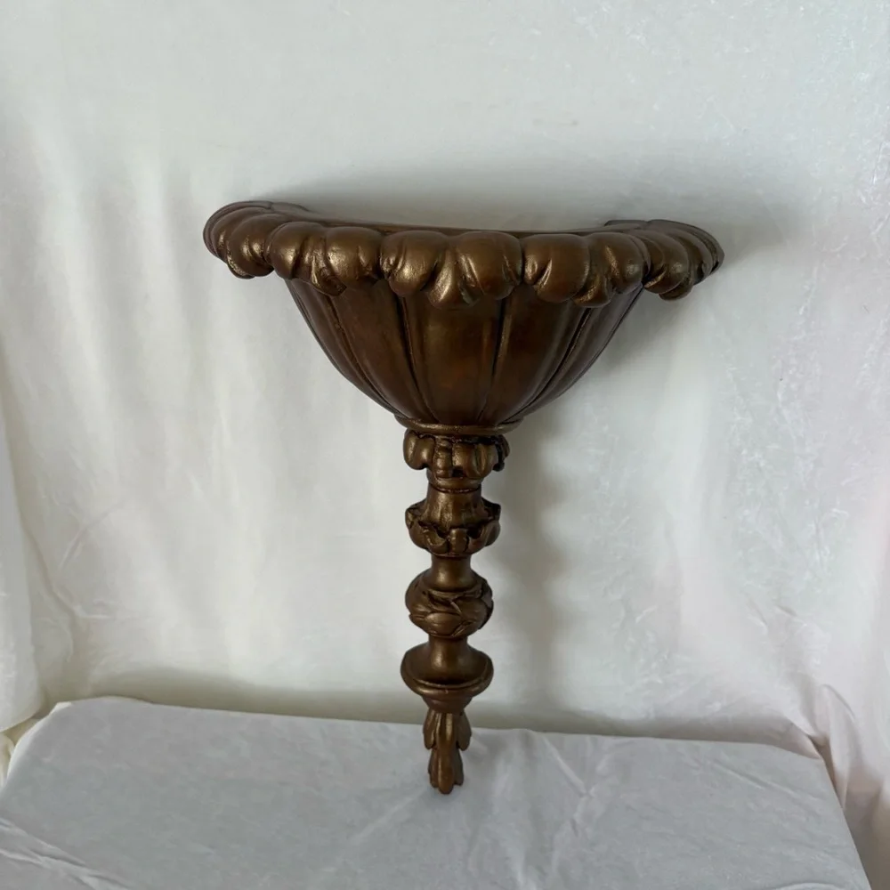 Vintage plaster bronze gold baroque wall hanging sconce vase home decor - Picture 4 of 5